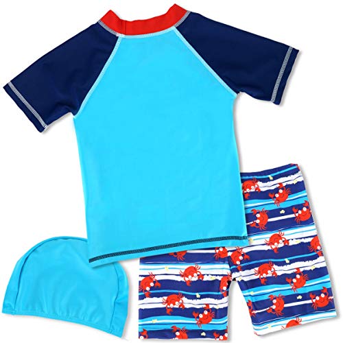 Achiyi Baby Boys Kids Swimsuits Two Pieces Short Long Sleeve Rash Guard Bathing Suits Swim Trunks UPF 50+ Crab 8