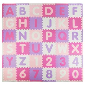 tadpoles foam playmats for kids, 36 interlocking tiles teach the abcs and numbers 0-9, for ages 3 and up, colors: pink/purple, 36 count (pack of 1)