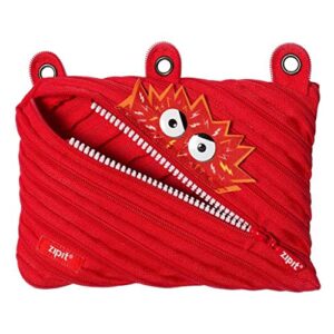 zipit monstar 3-ring binder pencil pouch, large capacity pen case for kids, made of one long zipper (red)
