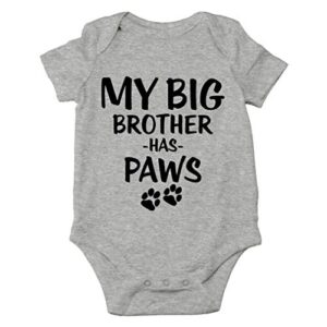 aw fashions my big brother has paws – animal lover – cute one-piece infant baby bodysuit (6 months, sports grey)