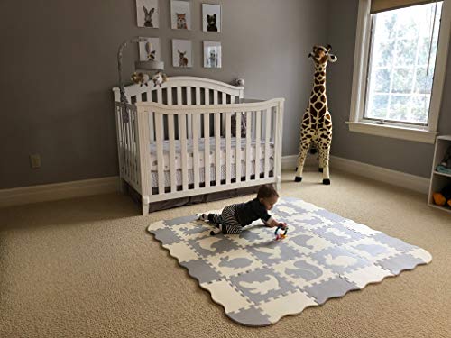 Baby Play Mat with Fence, Animals, and Foam Tiles. Tummy time mat, Playmat for Kids, Toddlers, Infants. Activity Center, Ball Pit Gym Floor playpen. 57"x 57", Over 74" Across!