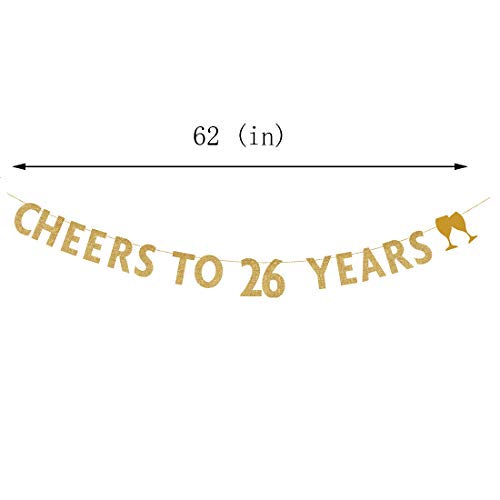 MAGJUCHE Gold glitter Cheers to 26 years banner,26th birthday party decorations