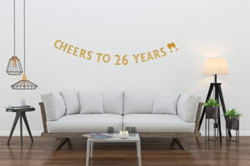 MAGJUCHE Gold glitter Cheers to 26 years banner,26th birthday party decorations