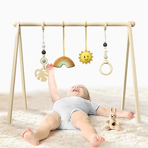 Wooden Baby Gym – Premium Infant Activity Gym with Hanging Bar for Wooden Toys – Wooden Play Gym Frame for Tummy Time Mat – Educational Baby Activity Gym for Newborn Gift for Baby Girl and Boy