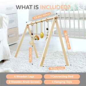 Wooden Baby Gym – Premium Infant Activity Gym with Hanging Bar for Wooden Toys – Wooden Play Gym Frame for Tummy Time Mat – Educational Baby Activity Gym for Newborn Gift for Baby Girl and Boy