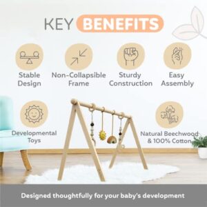 Wooden Baby Gym – Premium Infant Activity Gym with Hanging Bar for Wooden Toys – Wooden Play Gym Frame for Tummy Time Mat – Educational Baby Activity Gym for Newborn Gift for Baby Girl and Boy