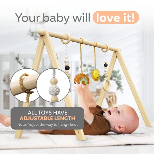 Wooden Baby Gym – Premium Infant Activity Gym with Hanging Bar for Wooden Toys – Wooden Play Gym Frame for Tummy Time Mat – Educational Baby Activity Gym for Newborn Gift for Baby Girl and Boy