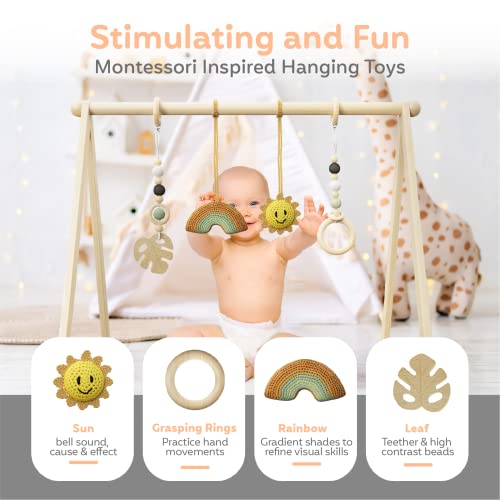 Wooden Baby Gym – Premium Infant Activity Gym with Hanging Bar for Wooden Toys – Wooden Play Gym Frame for Tummy Time Mat – Educational Baby Activity Gym for Newborn Gift for Baby Girl and Boy