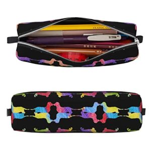 allgobee Pu Leather Pencil Bag Pen Case Watercolor-Daschund-Dog Students Stationery Pouch Pencil Holder Desk Organizer