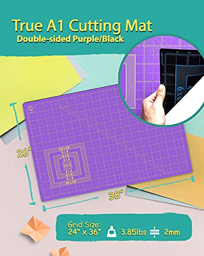 G+ Self-Healing Cutting Mat - True A1 24 x 36" (26 x 38" Full) Eco-Friendly, Double-Sided, Non-Slip, Rotary Cutting Board for Sewing, Arts and Crafts for School Projects, Businesses, and Giveaways