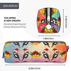 allgobee Pu Leather Pencil Bag Pen Case Cockatiel-Santa-Christman-Jingle Students Stationery Pouch Pencil Holder Desk Organizer