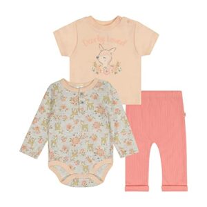 cudlie 3-pc infant clothes set – newborn onesie bodysuit, tee shirt & baby pants 6-9 months, deerly loved baby girl outfits
