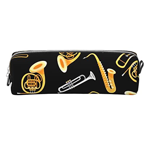 allgobee Pu Leather Pencil Bag Pen Case Saxophone-Trombone-Lover-Music Students Stationery Pouch Pencil Holder Desk Organizer