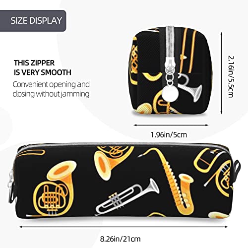 allgobee Pu Leather Pencil Bag Pen Case Saxophone-Trombone-Lover-Music Students Stationery Pouch Pencil Holder Desk Organizer