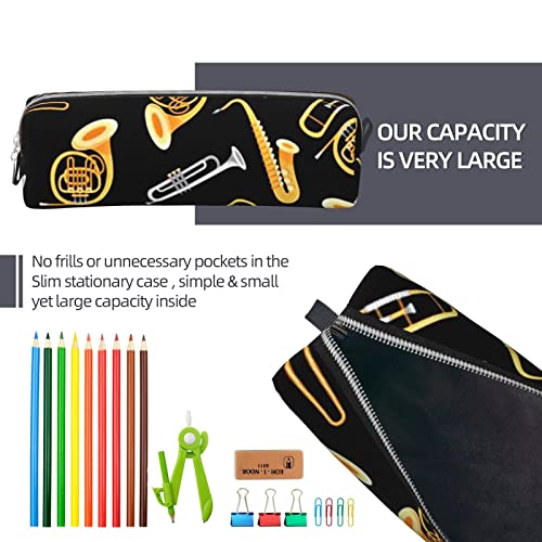 allgobee Pu Leather Pencil Bag Pen Case Saxophone-Trombone-Lover-Music Students Stationery Pouch Pencil Holder Desk Organizer