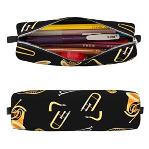 allgobee Pu Leather Pencil Bag Pen Case Saxophone-Trombone-Lover-Music Students Stationery Pouch Pencil Holder Desk Organizer