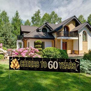 large cheers to 60 years banner, black gold 60 anniversary party sign, 60th happy birthday banner(9.8feet x 1.6feet)