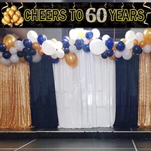 Large Cheers to 60 Years Banner, Black Gold 60 Anniversary Party Sign, 60th Happy Birthday Banner(9.8feet X 1.6feet)