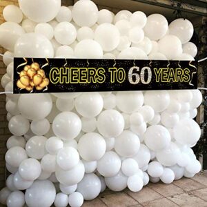 Large Cheers to 60 Years Banner, Black Gold 60 Anniversary Party Sign, 60th Happy Birthday Banner(9.8feet X 1.6feet)