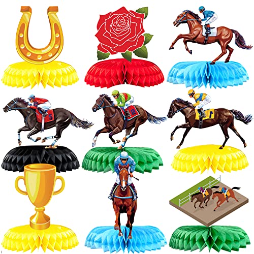 9 Pieces Kentucky Derby Honeycomb Table Centerpieces, Talk Derby to Me Run for the Roses for Horse Racing Birthday Party Supplies Derby Day Home Decor