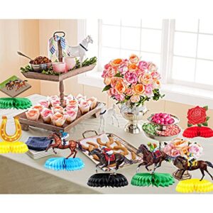 9 Pieces Kentucky Derby Honeycomb Table Centerpieces, Talk Derby to Me Run for the Roses for Horse Racing Birthday Party Supplies Derby Day Home Decor