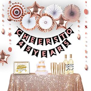 45th birthday decorations for women by hombae, 45th anniversary decorations, 45 bday decorations, rose gold cheers to 45 years banner, 45 birthday decor, 45 years old party favors supplies