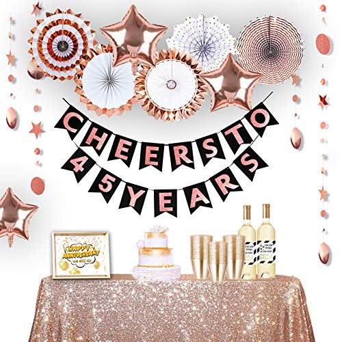 45th Birthday Decorations for Women by Hombae, 45th Anniversary Decorations, 45 Bday Decorations, Rose Gold Cheers to 45 Years Banner, 45 Birthday Decor, 45 Years Old Party Favors Supplies