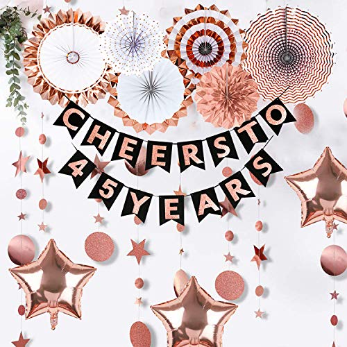 45th Birthday Decorations for Women by Hombae, 45th Anniversary Decorations, 45 Bday Decorations, Rose Gold Cheers to 45 Years Banner, 45 Birthday Decor, 45 Years Old Party Favors Supplies