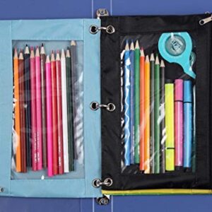 WODISON 3-Ring Pen Pencil Pouch with Clear Window Stationery Bag Binder Case Classroom Organizers 6-Pack