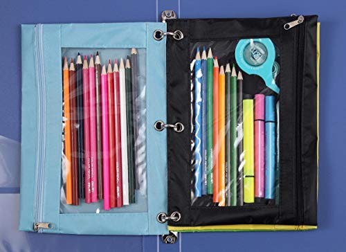 WODISON 3-Ring Pen Pencil Pouch with Clear Window Stationery Bag Binder Case Classroom Organizers 6-Pack