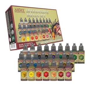 the army painter speedpaint mega set – 24 x 18ml speed model paint kit pre loaded with mixing balls and 1 brush- base, shadow and highlight in one miniature and model paint set for plastic models