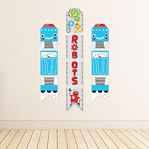 Big Dot of Happiness Gear Up Robots - Hanging Vertical Paper Door Banners - Birthday Party or Baby Shower Wall Decoration Kit - Indoor Door Decor