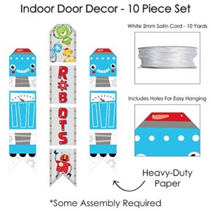 Big Dot of Happiness Gear Up Robots - Hanging Vertical Paper Door Banners - Birthday Party or Baby Shower Wall Decoration Kit - Indoor Door Decor