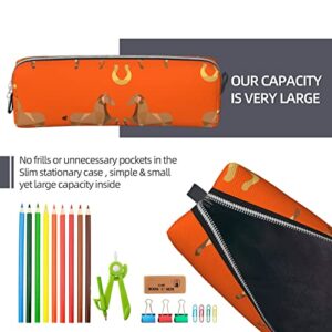 allgobee Pu Leather Pencil Bag Pen Case Vintage-Horse-Racing-Art Students Stationery Pouch Pencil Holder Desk Organizer