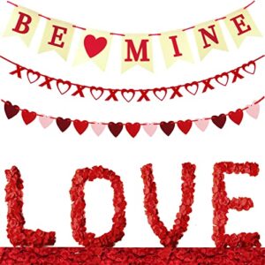 valentine’s day banner set felt be mine love heart xo garlands accessories&1000 pcs rose petals proposal party flag romantic decora wedding/home/anniversary/birthday decoration supplies