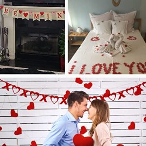 Valentine's Day Banner Set Felt BE MINE Love Heart XO Garlands Accessories&1000 PCS Rose Petals Proposal Party Flag Romantic Decora Wedding/Home/Anniversary/Birthday Decoration Supplies