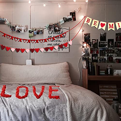 Valentine's Day Banner Set Felt BE MINE Love Heart XO Garlands Accessories&1000 PCS Rose Petals Proposal Party Flag Romantic Decora Wedding/Home/Anniversary/Birthday Decoration Supplies