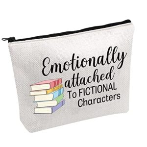 pwhaoo book lover cosmetic bag literary book themed emotionally attached to fictional characters zipper pouch gifts for bookworm (emotionally attached b)