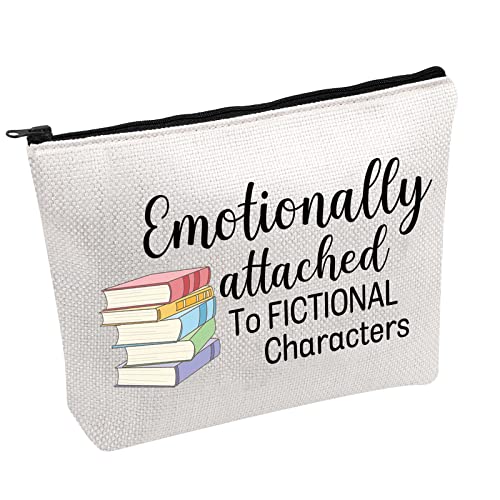 PWHAOO Book Lover Cosmetic Bag Literary Book Themed Emotionally Attached To Fictional Characters Zipper Pouch Gifts For Bookworm (EMOTIONALLY Attached B)