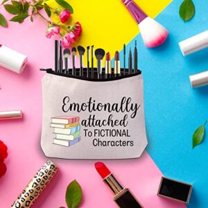 PWHAOO Book Lover Cosmetic Bag Literary Book Themed Emotionally Attached To Fictional Characters Zipper Pouch Gifts For Bookworm (EMOTIONALLY Attached B)