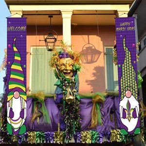 Mardi Gras Decoration Banner Swedish Gnome Porch Sign New Orleans Themed Party&Fat Tuesday&Masquerade Party&Birthday Party Decor and Supplies