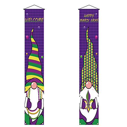 Mardi Gras Decoration Banner Swedish Gnome Porch Sign New Orleans Themed Party&Fat Tuesday&Masquerade Party&Birthday Party Decor and Supplies