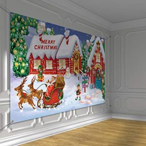 Christmas Wall Scene Santa Backdrop Extra Large Fabric Christmas Door Cover Decor Christmas Banner North Pole Village Setters Photo Booth Background for Christmas Decoration Supplies