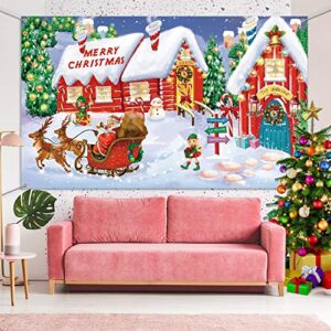 Christmas Wall Scene Santa Backdrop Extra Large Fabric Christmas Door Cover Decor Christmas Banner North Pole Village Setters Photo Booth Background for Christmas Decoration Supplies