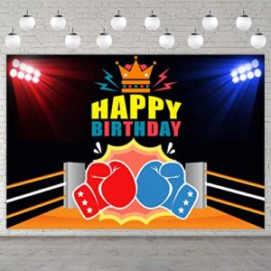 boxing happy birthday banner backdrop boxing glove boxing match sports wrestle fitness theme decorations decor for home gym boy man 1st birthday party background photo booth props favors supplies kit