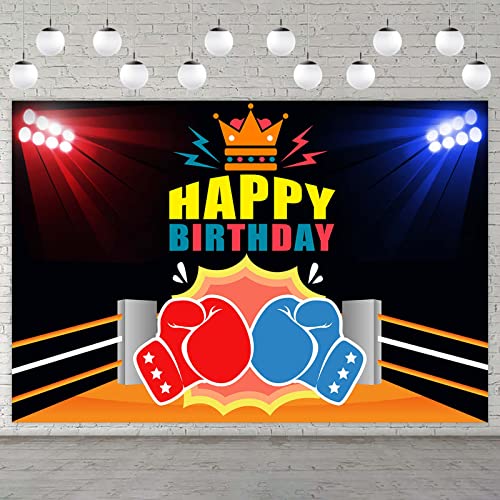 Boxing Happy Birthday Banner Backdrop Boxing Glove Boxing Match Sports Wrestle Fitness Theme Decorations Decor for Home Gym Boy Man 1st Birthday Party Background Photo Booth Props Favors Supplies Kit