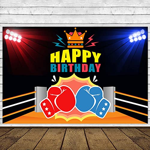 Boxing Happy Birthday Banner Backdrop Boxing Glove Boxing Match Sports Wrestle Fitness Theme Decorations Decor for Home Gym Boy Man 1st Birthday Party Background Photo Booth Props Favors Supplies Kit