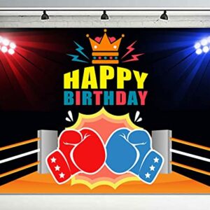 Boxing Happy Birthday Banner Backdrop Boxing Glove Boxing Match Sports Wrestle Fitness Theme Decorations Decor for Home Gym Boy Man 1st Birthday Party Background Photo Booth Props Favors Supplies Kit