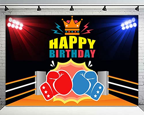 Boxing Happy Birthday Banner Backdrop Boxing Glove Boxing Match Sports Wrestle Fitness Theme Decorations Decor for Home Gym Boy Man 1st Birthday Party Background Photo Booth Props Favors Supplies Kit