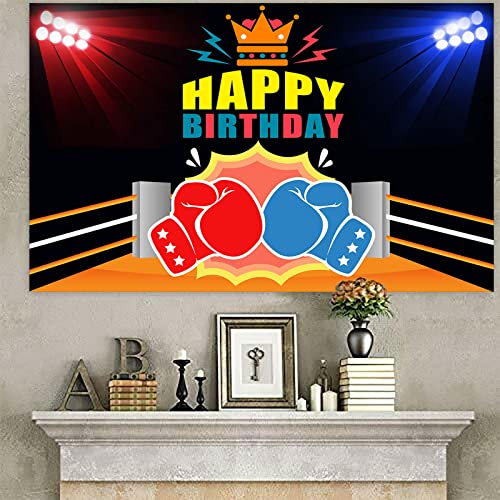 Boxing Happy Birthday Banner Backdrop Boxing Glove Boxing Match Sports Wrestle Fitness Theme Decorations Decor for Home Gym Boy Man 1st Birthday Party Background Photo Booth Props Favors Supplies Kit